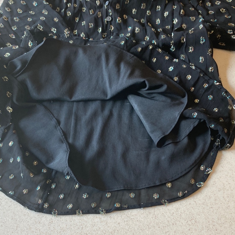 LOFT Black Blouse with Silver Sparkle Pattern Women Size Medium - Picture 8 of 11